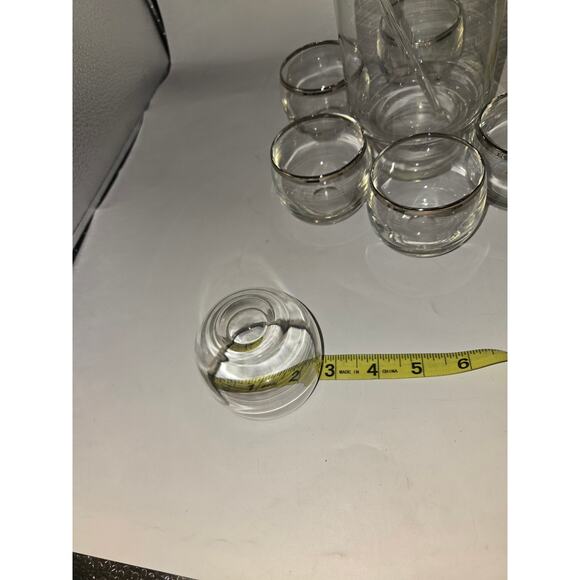 MCM Silver Band Barware Set 1 Pitcher 6 Roly Poly Glasses Vintage - Picture 4 of 10